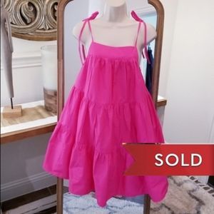 *SOLD*SOLD*SOLD*Pink Tie Strap Tiered Cotton Smock Poplin Mini Dress NEW